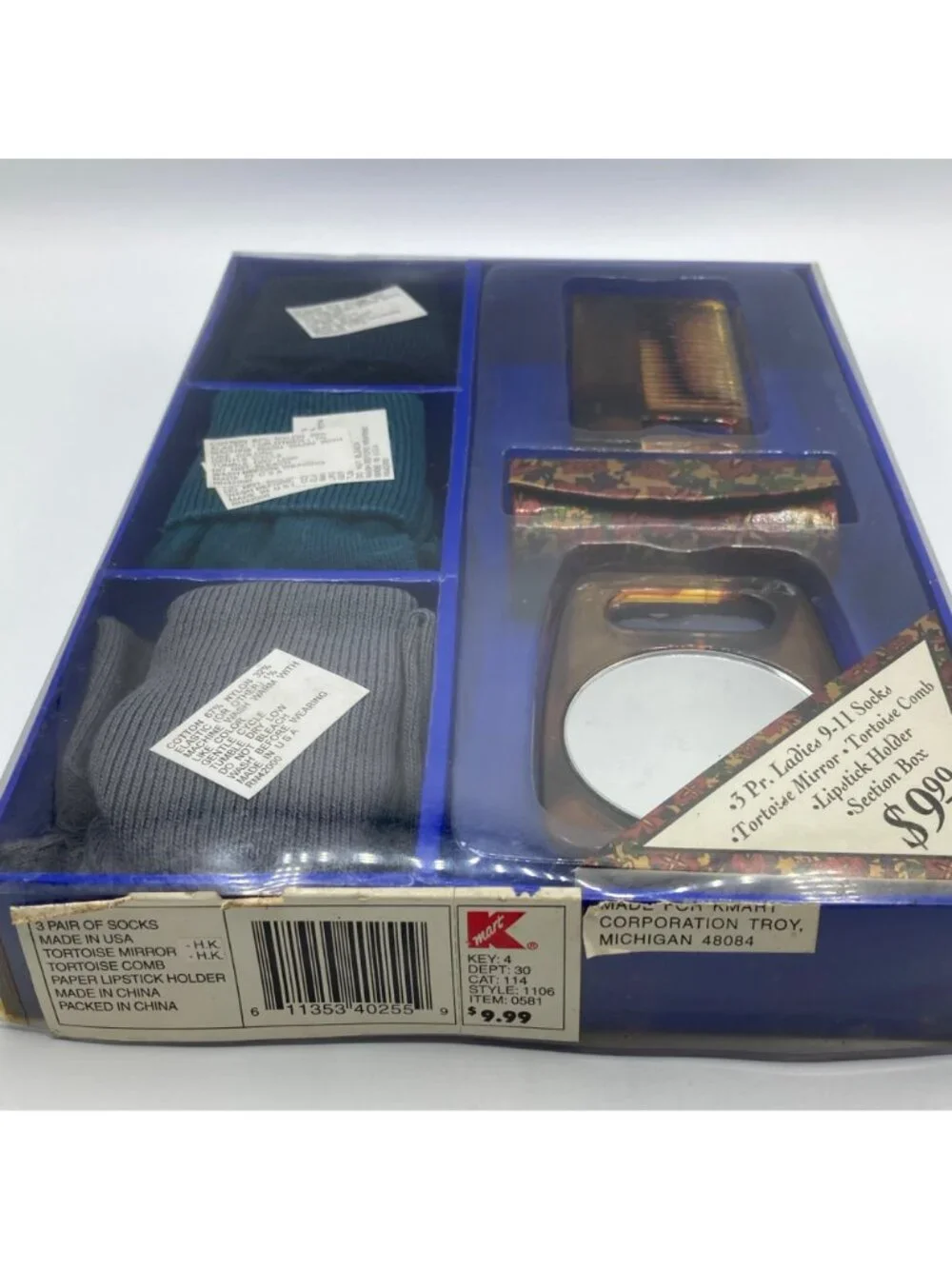 Kmart 5 Pc Ladies Gift Set: 3 Pair Socks Mirror Comb Lipstick Holder